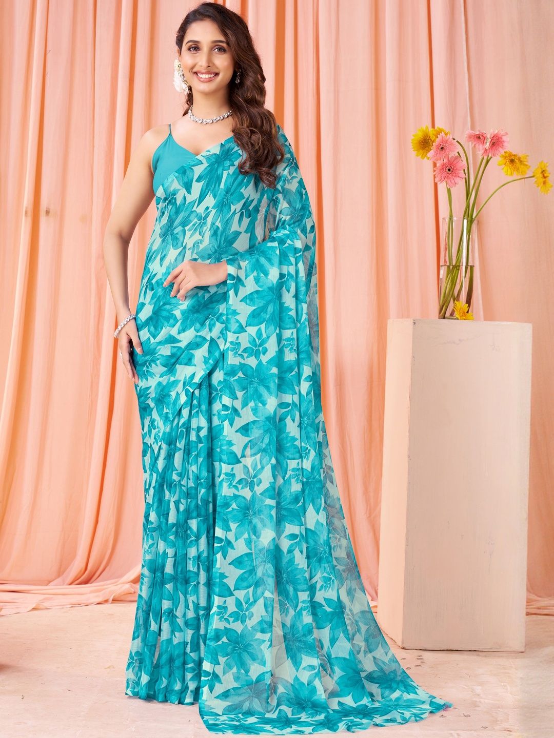 Garden Vareli Floral Printed Pure Chiffon Saree-picture-25