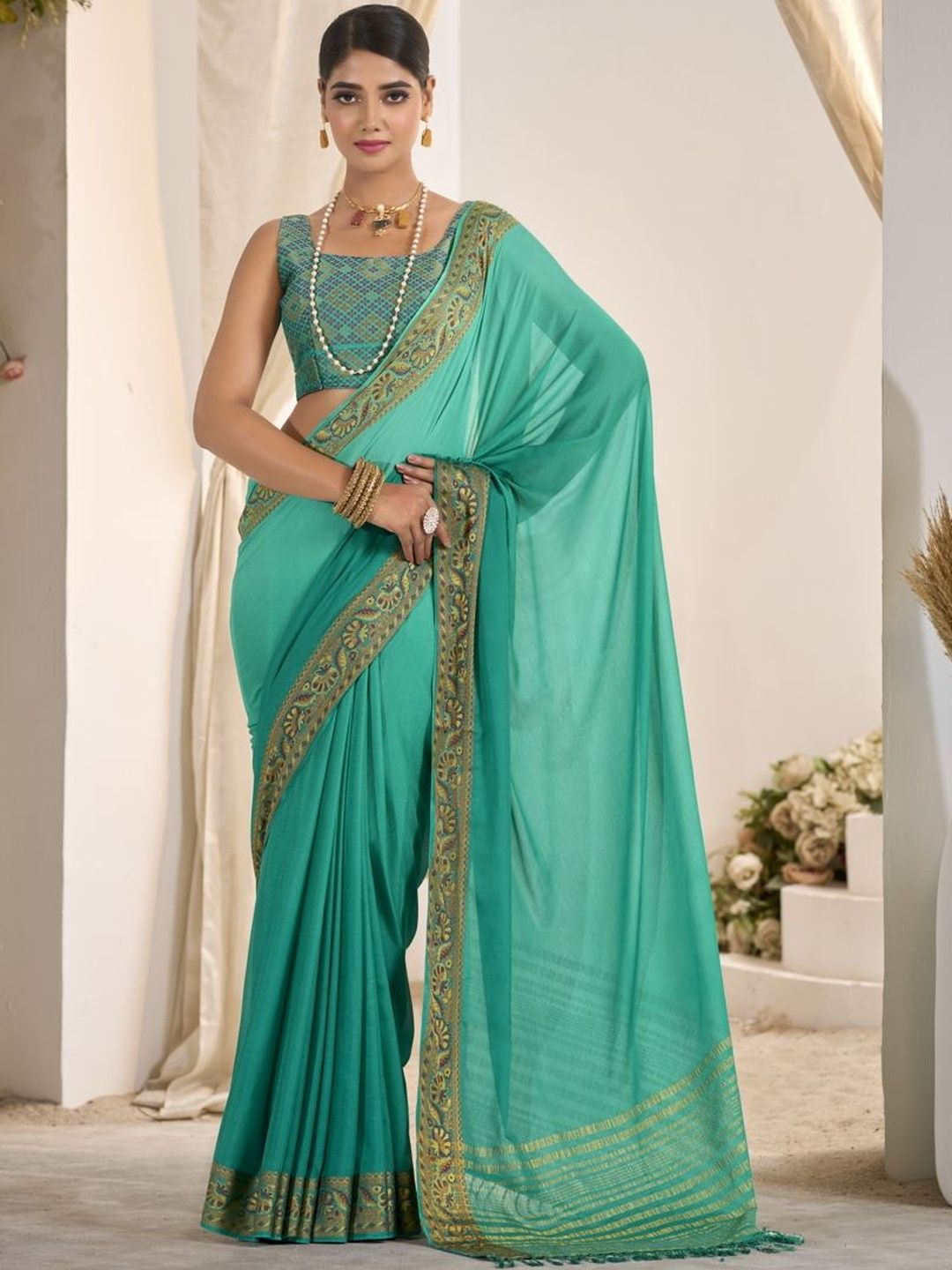 HERE&NOW Ethnic Motifs Embroidered Saree With Unstitched Blouse Piece-picture-17