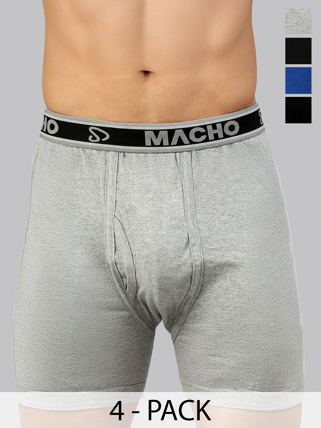 MACHO Sporto Pack Of 4 Pure Cotton Mid-Rise Long Trunks-picture-33