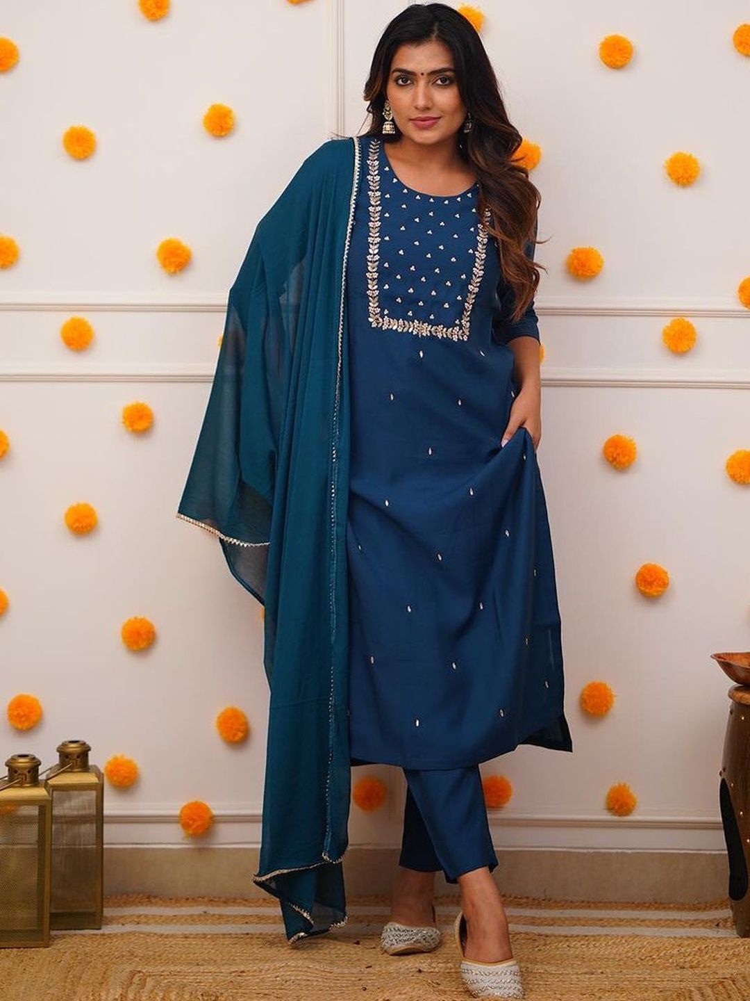 AG TEXTILE Women Ethnic Motifs Embroidered Kurta with Palazzo & Dupatta-image-22