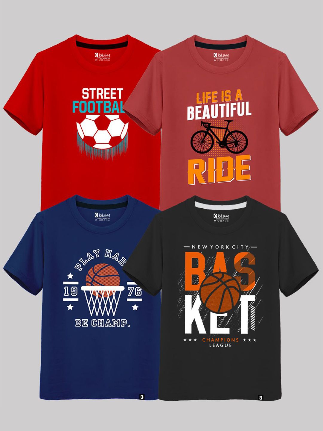 kids basket Kids Pack of 4 Basket Boys Graphic Printed Round Neck Cotton T-shirts-picture-38