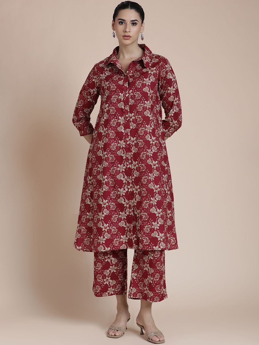 BLACK & BLAH BLAH Floral Printed A-Line Pure Cotton Kurta With Trouser-picture-11