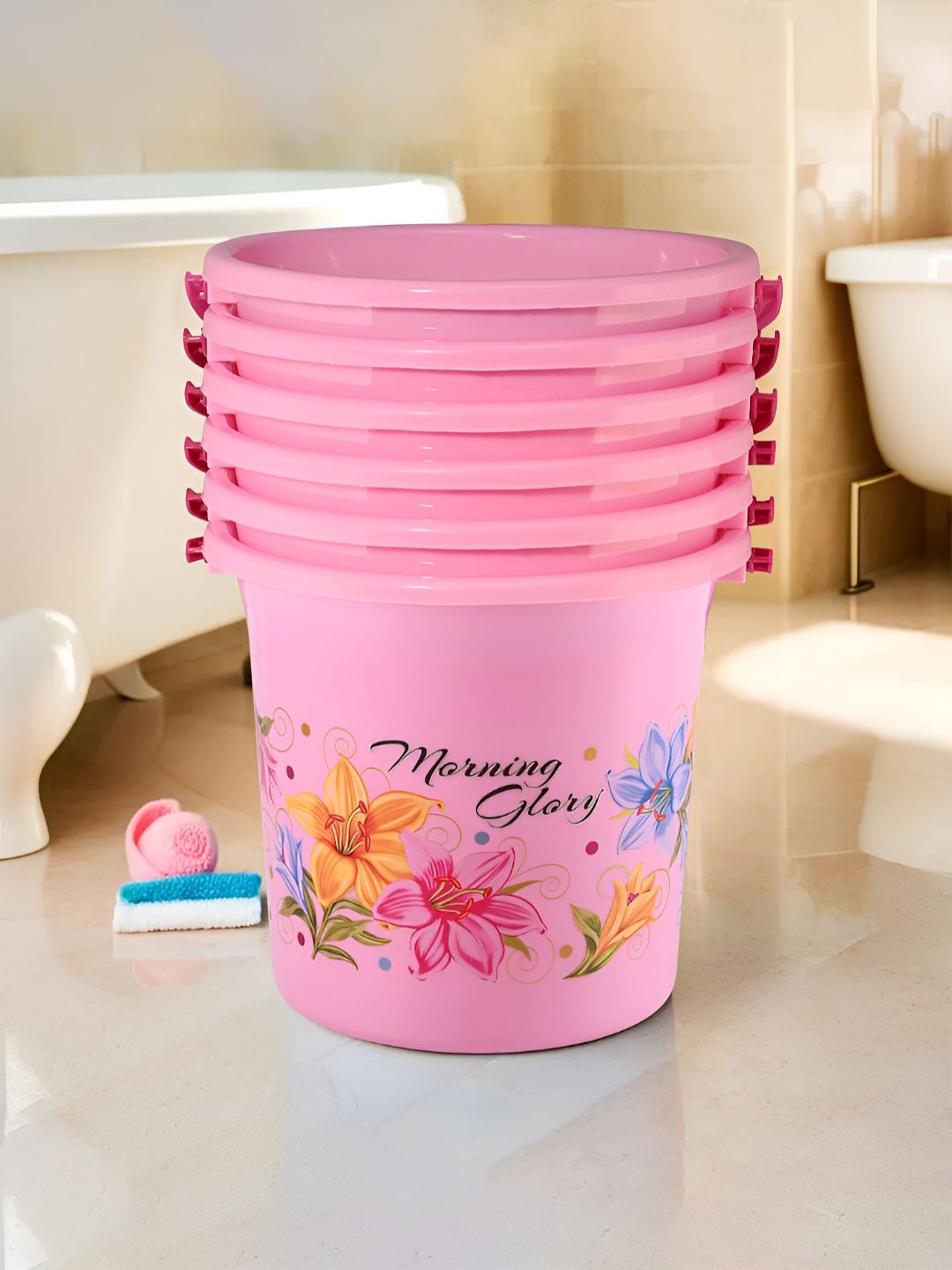 Aura Pink & Green 6 Pieces Floral Printed Water Buckets-picture-11