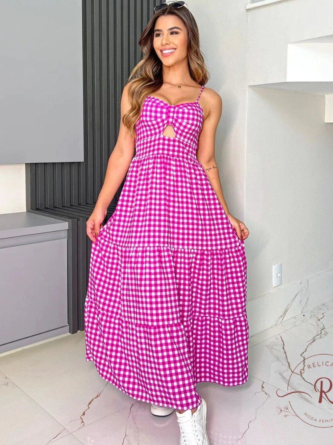 Burgstudio9 Checked Fit & Flare Maxi Dress view 4