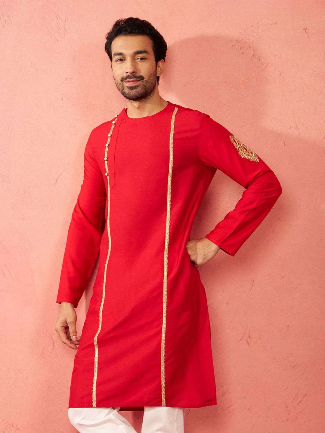 VASTRAMAY Men Striped Embroidered Zardozi Striped Kurta-picture-34