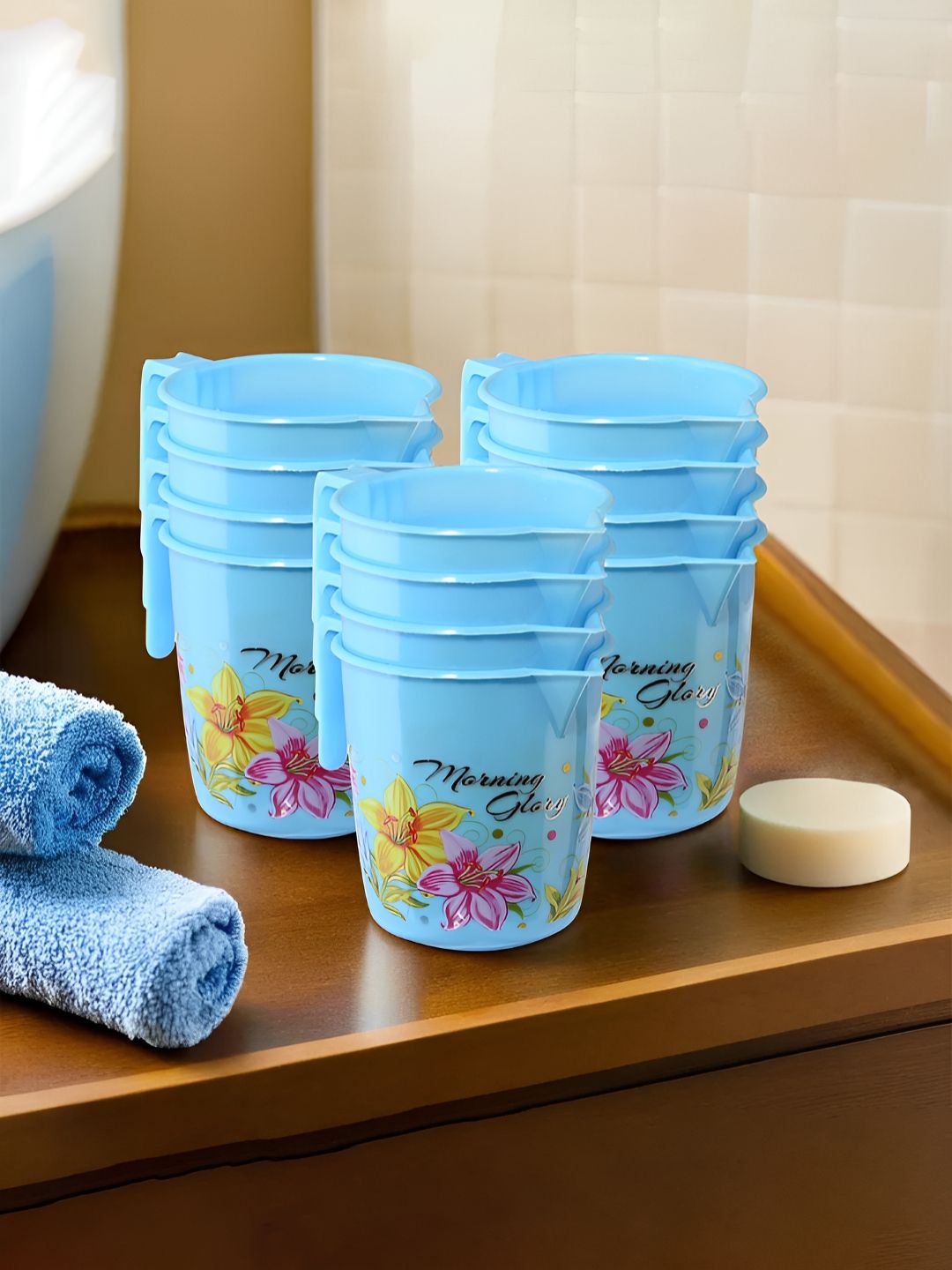 Aura Blue & Green 12 Pieces Floral Printed Bathroom Mugs-picture-49