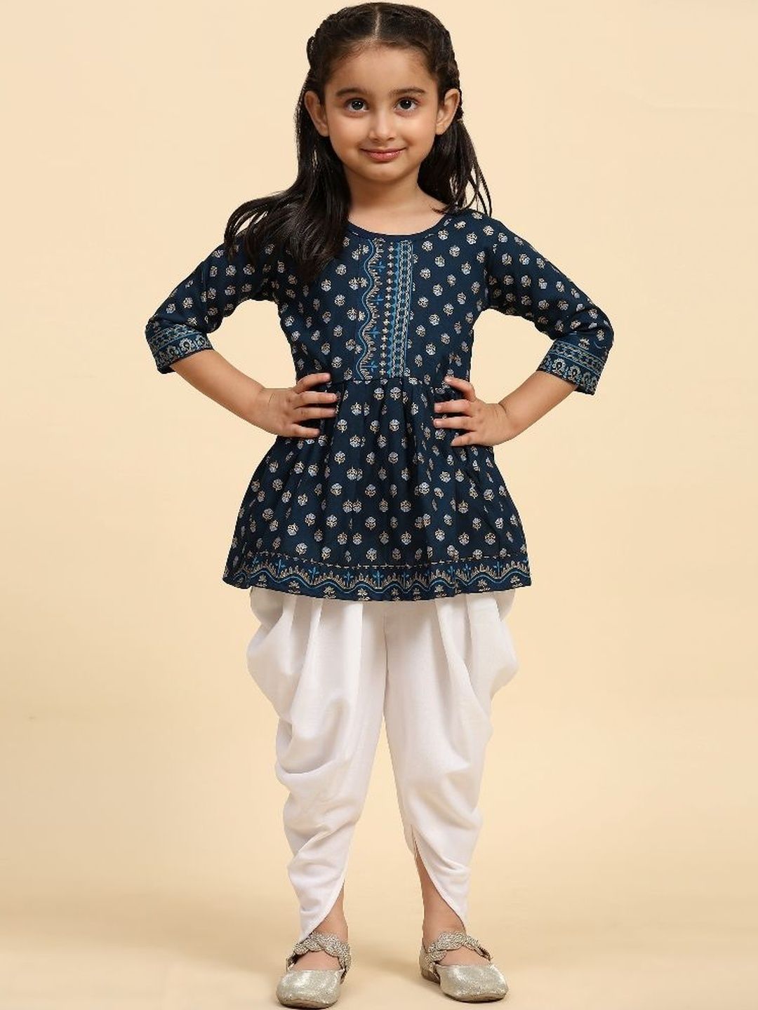 PAVITRA Girls Floral Printed Regular Kurta with Dhoti Pants-picture-11