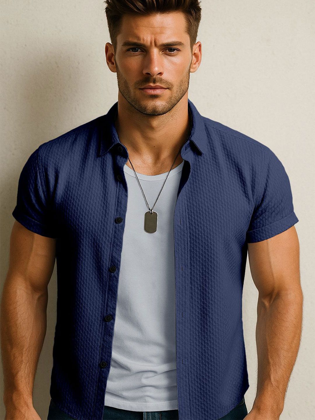 SWADESI STUFF Comfort Textured Spread Collar Shirt-picture-21