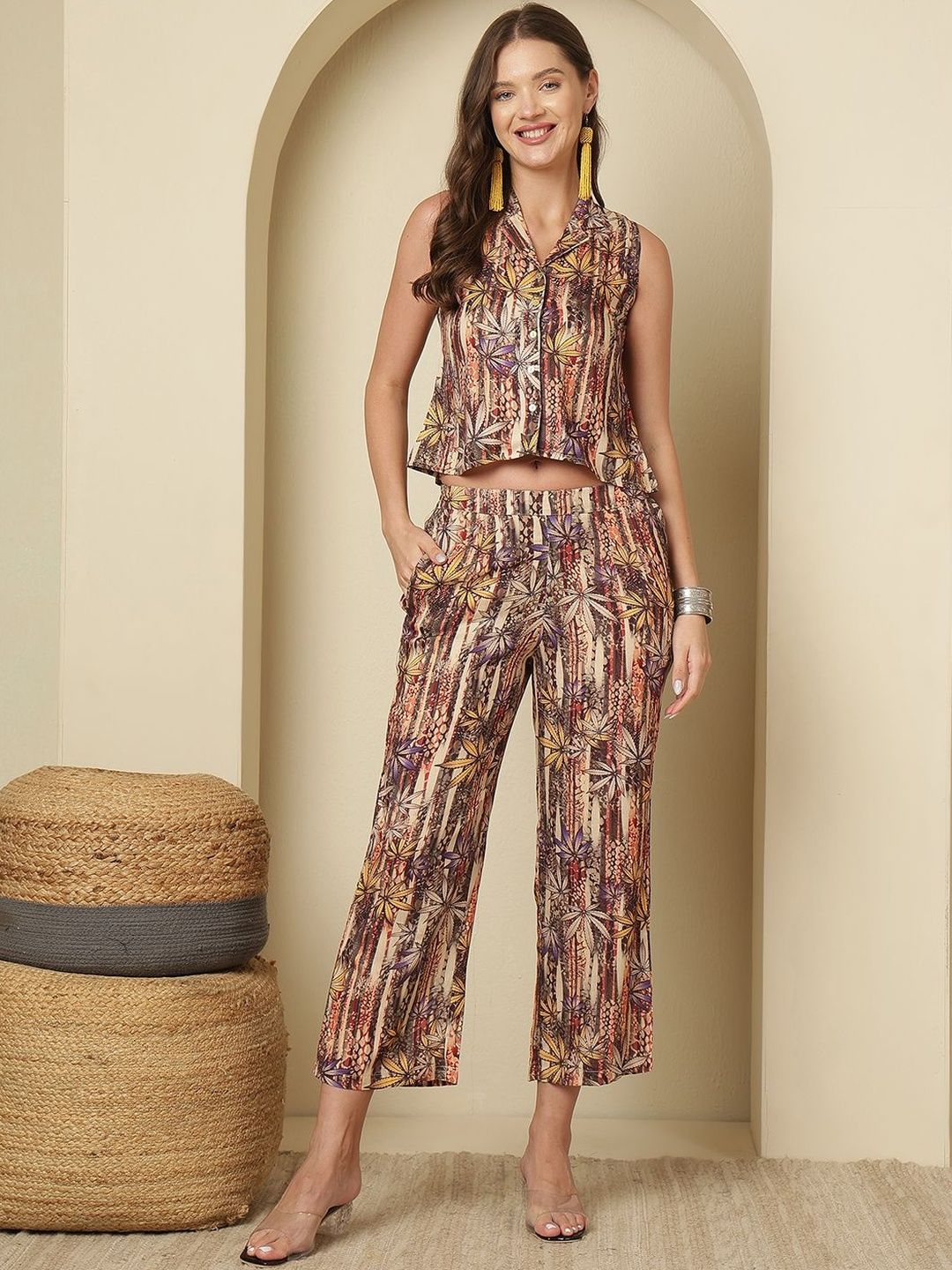 Anouk Rustic Floral Printed Shirt Collar Top With Trousers-picture-21