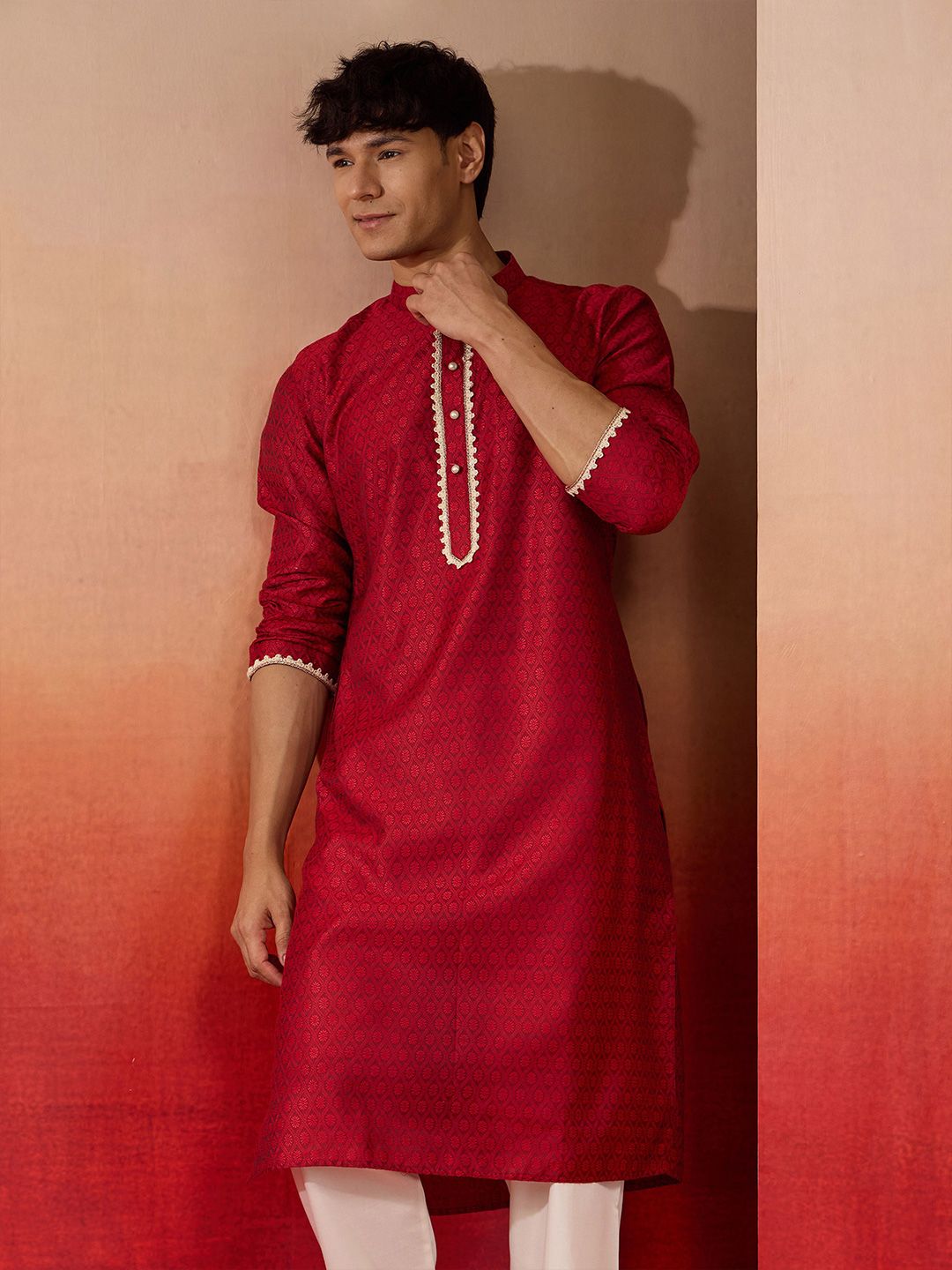 VASTRAMAY Mandarin Collar Jacquard Kurta-picture-28