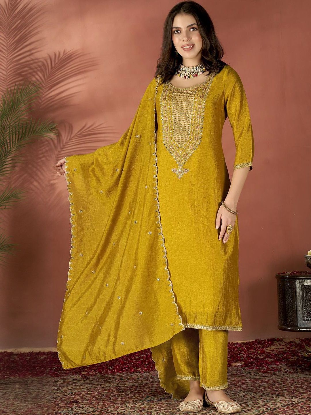 Lilots Women Ethnic Motifs Embroidered Kurta with Trousers & Dupatta-picture-42