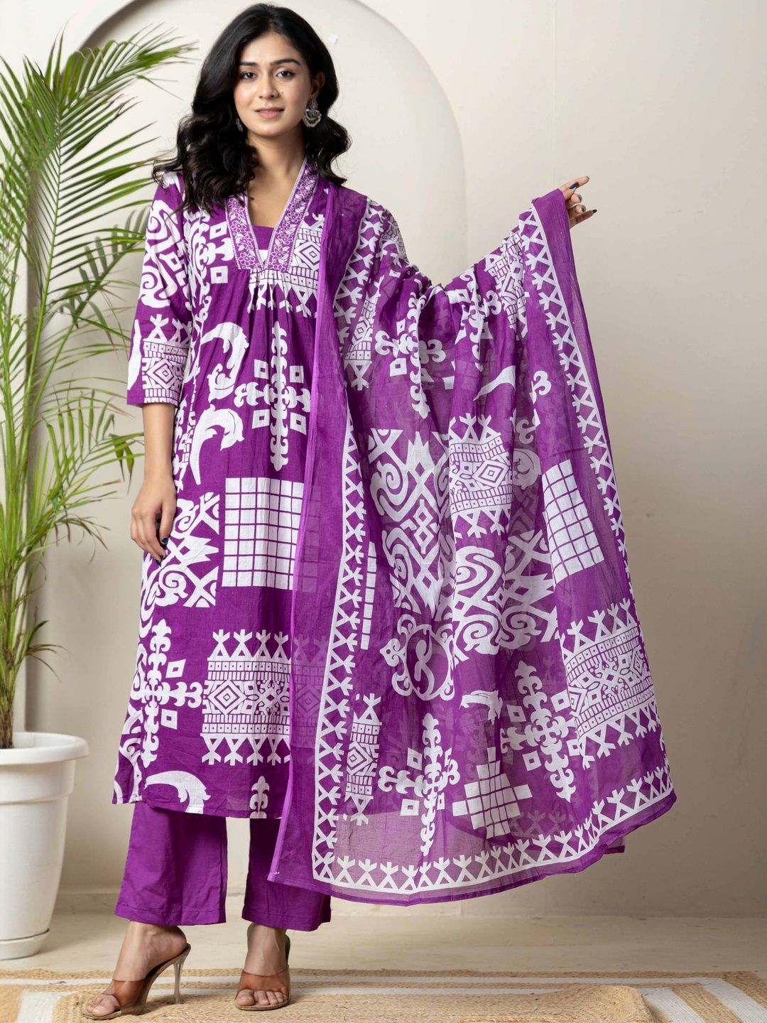 R RANAK CREATION Women Printed Pure Cotton Kurta with Palazzos & With Dupatta-picture-17