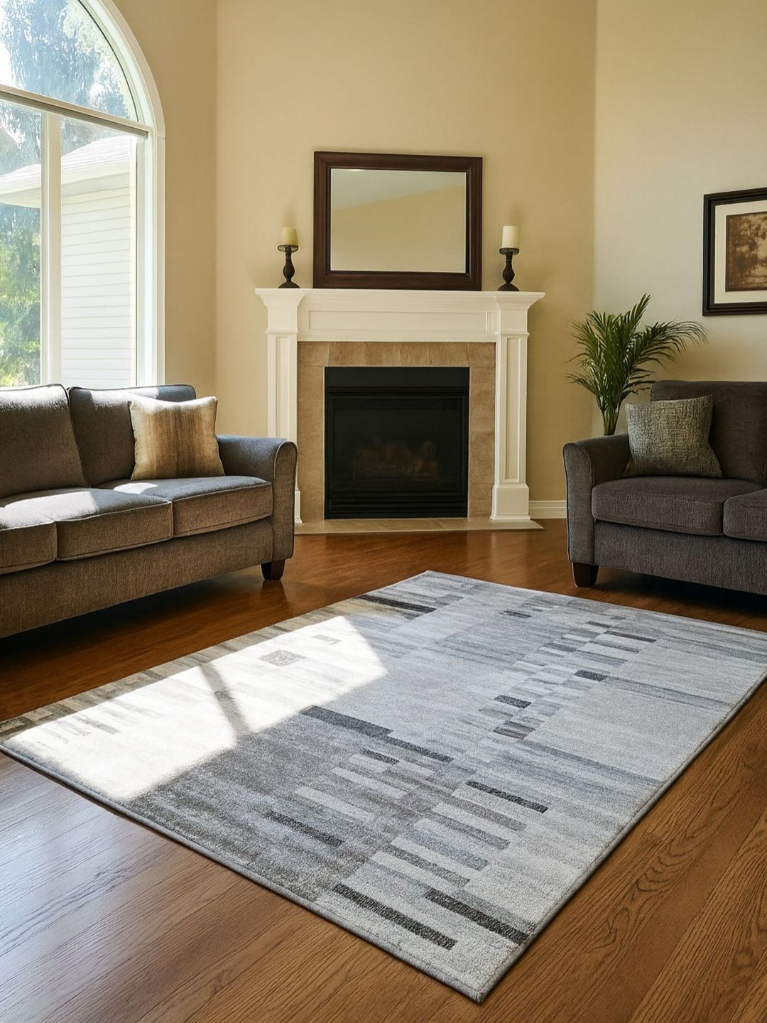 OBSESSIONS Grey & Black Abstract Printed Anti-Skid Carpet-picture-34