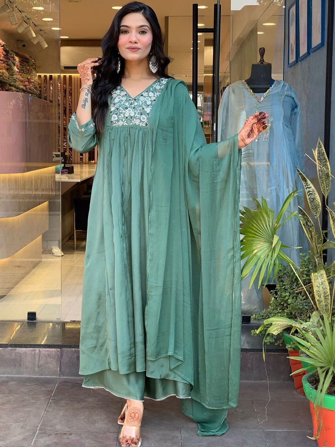 AG TEXTILE Women Ethnic Motifs Yoke Design Kurta with Palazzos & Dupatta-image-21