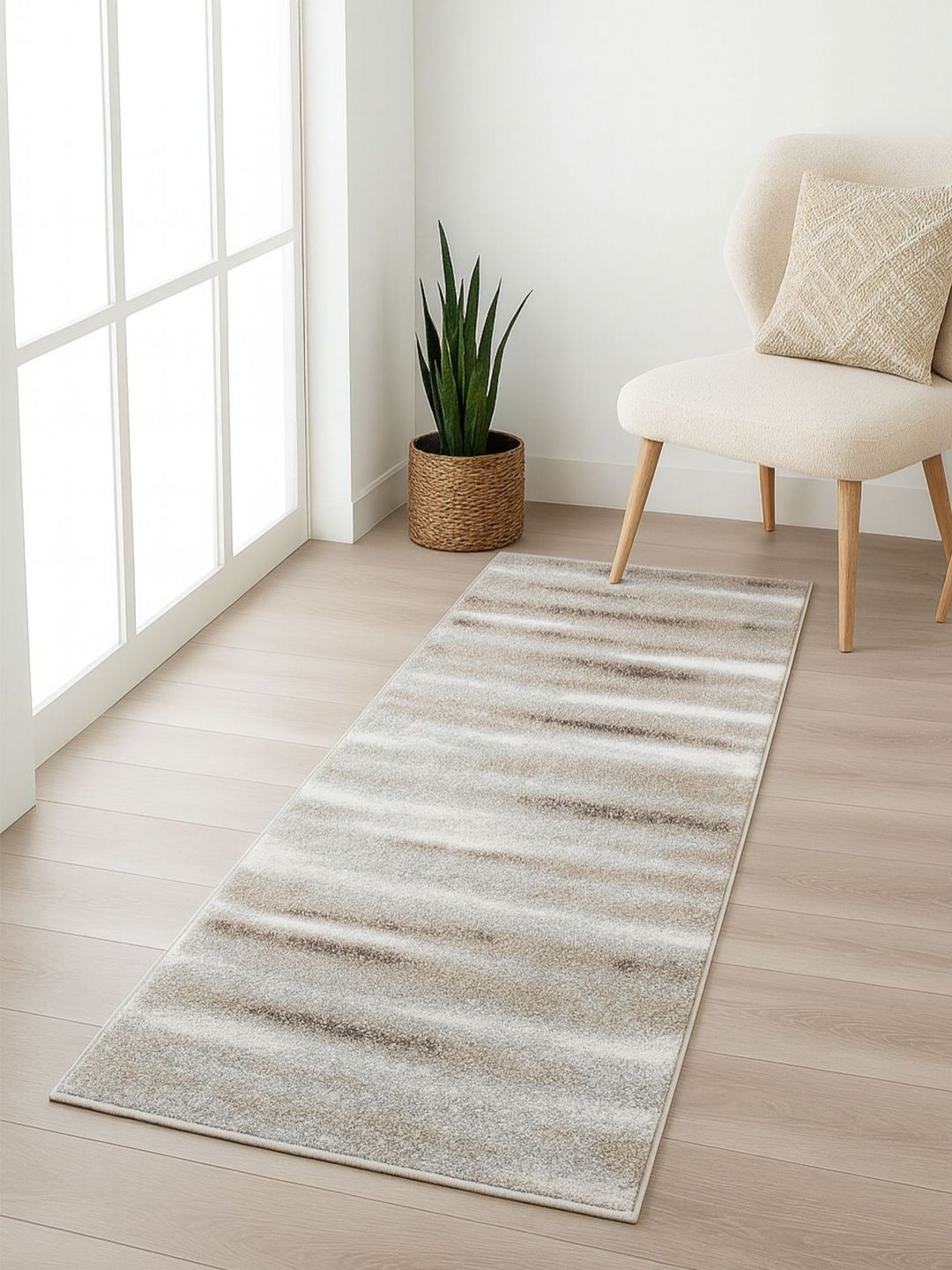 OBSESSIONS Grey & Brown Abstract Water-Repellant Ecological Resilient Bedside Runner