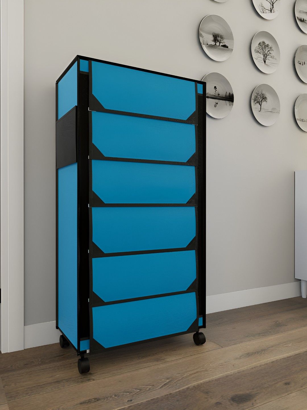 Fabura Blue & Black 6-Layers Shoe Rack With Wheels-picture-11