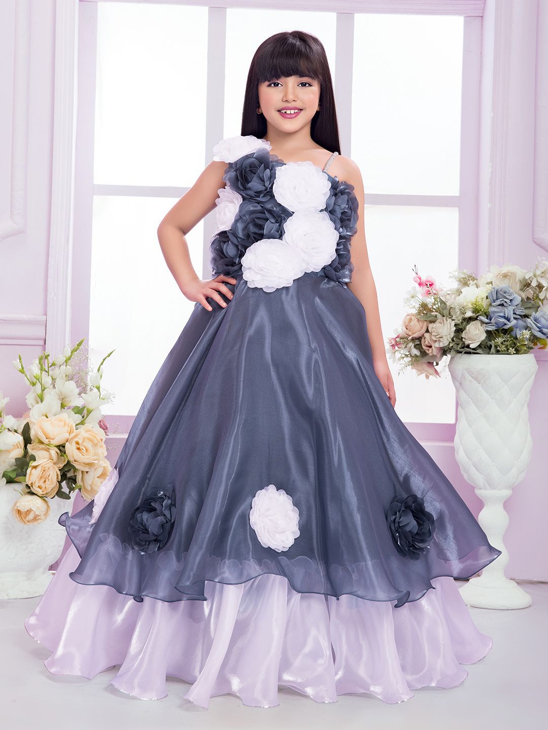 Tiny Kingdom Girls Applique Satin Maxi Dress-picture-32