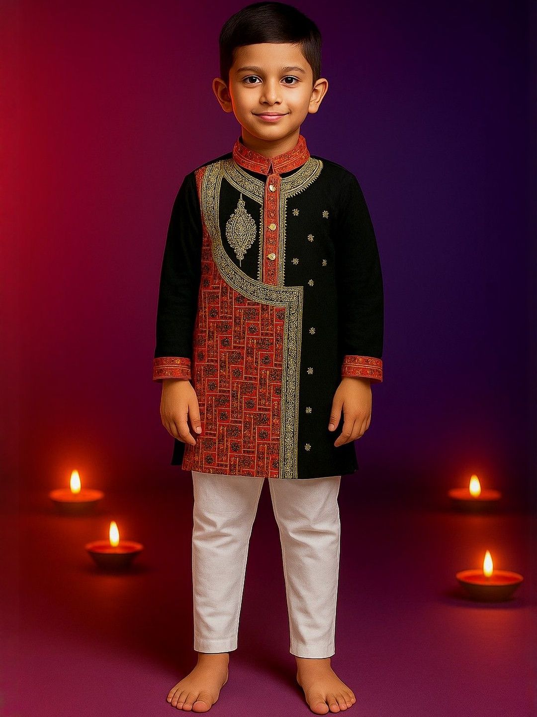 BAESD Boys Ethnic Motifs Embroidered Regular Pure Cotton Kurta with Pyjamas-picture-46