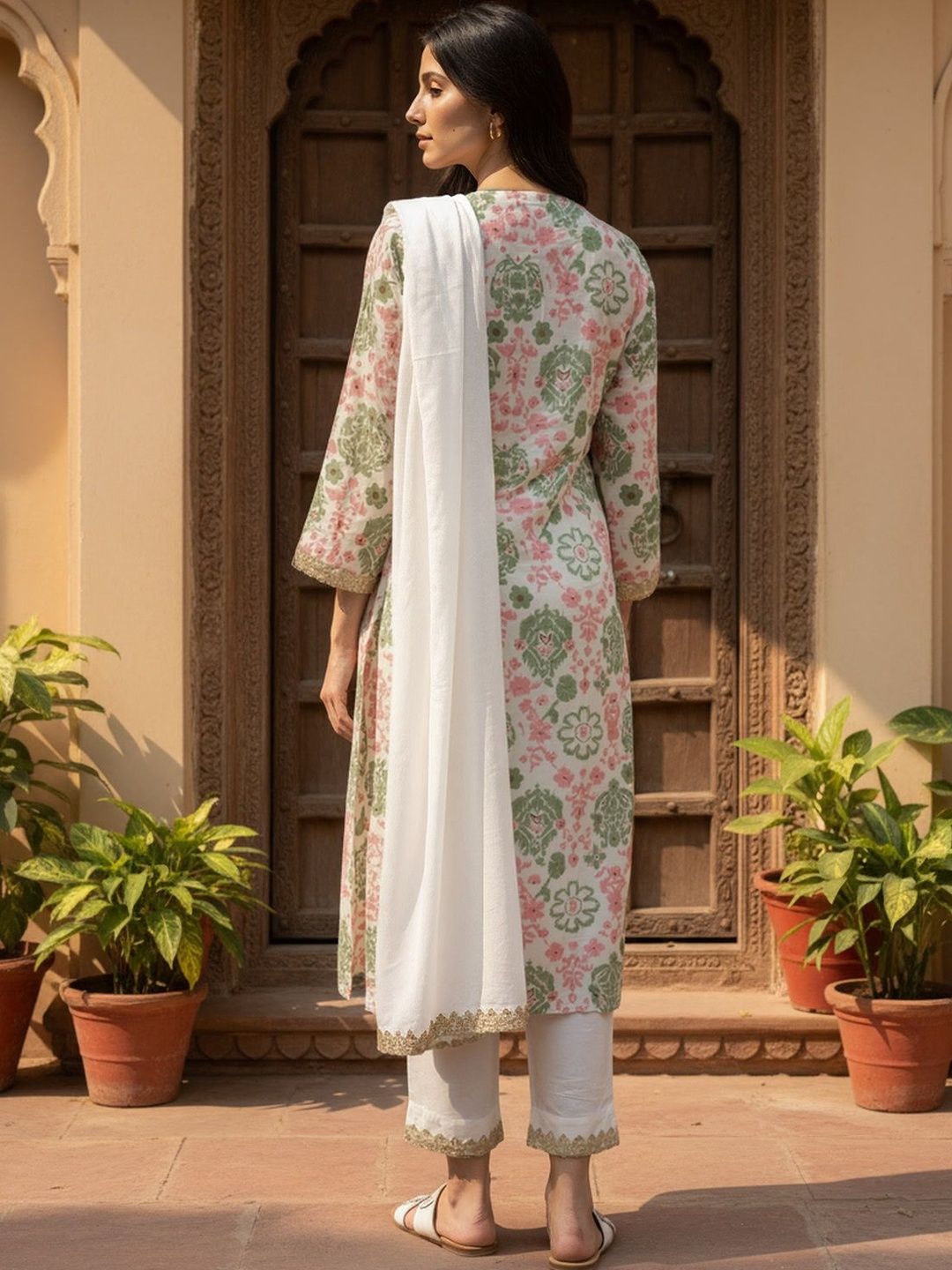 Kurta Donna Rangita In Cotone, Colore Ruggine, Stampata Etnica, Maniche 3/4, Girocollo, Taglie S-4XL