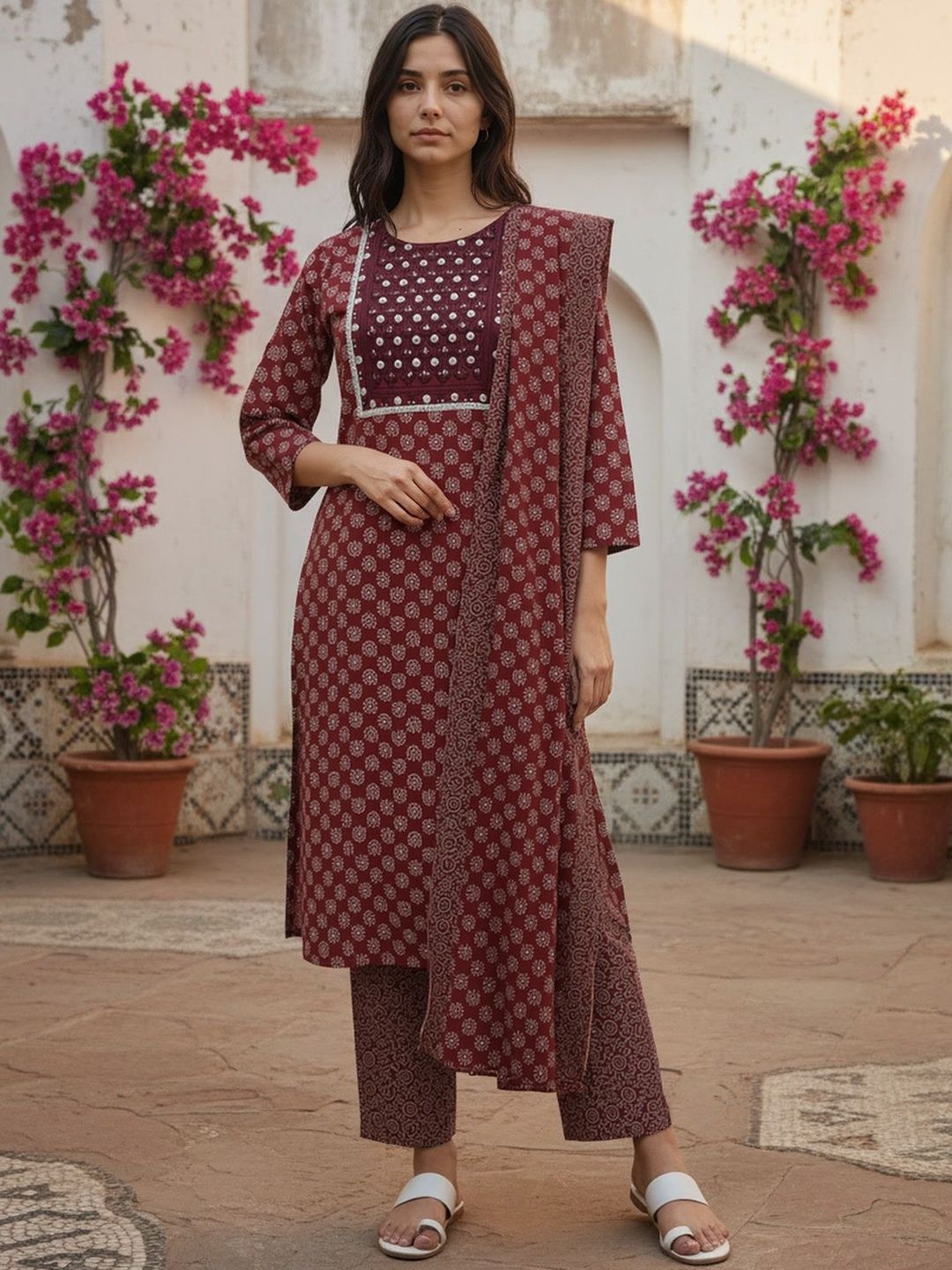 Rangita Women Ethnic Motifs Embroidered Mirror Work Cotton Kurta with Trousers & Dupatta-picture-11