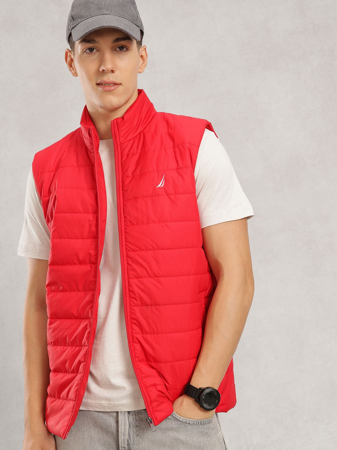 Nautica Mock Collar Sleeveless Padded Jacket-picture-34