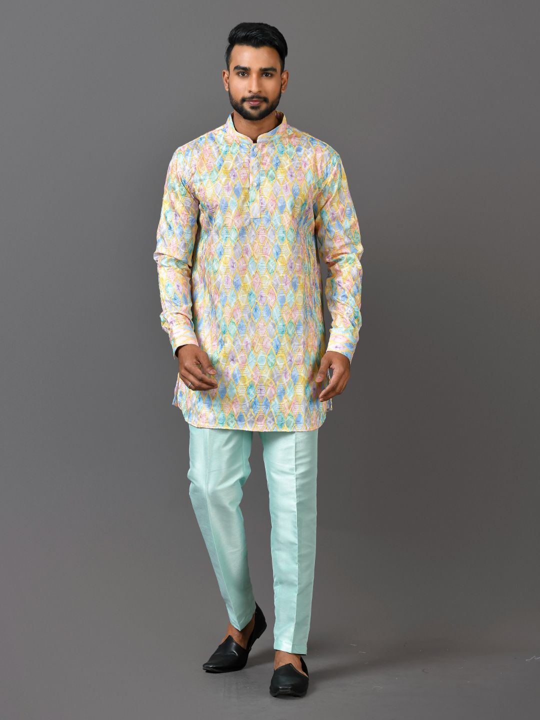Simaaya Men Geometric Printed Festive Satin Straight Kurta-picture-24