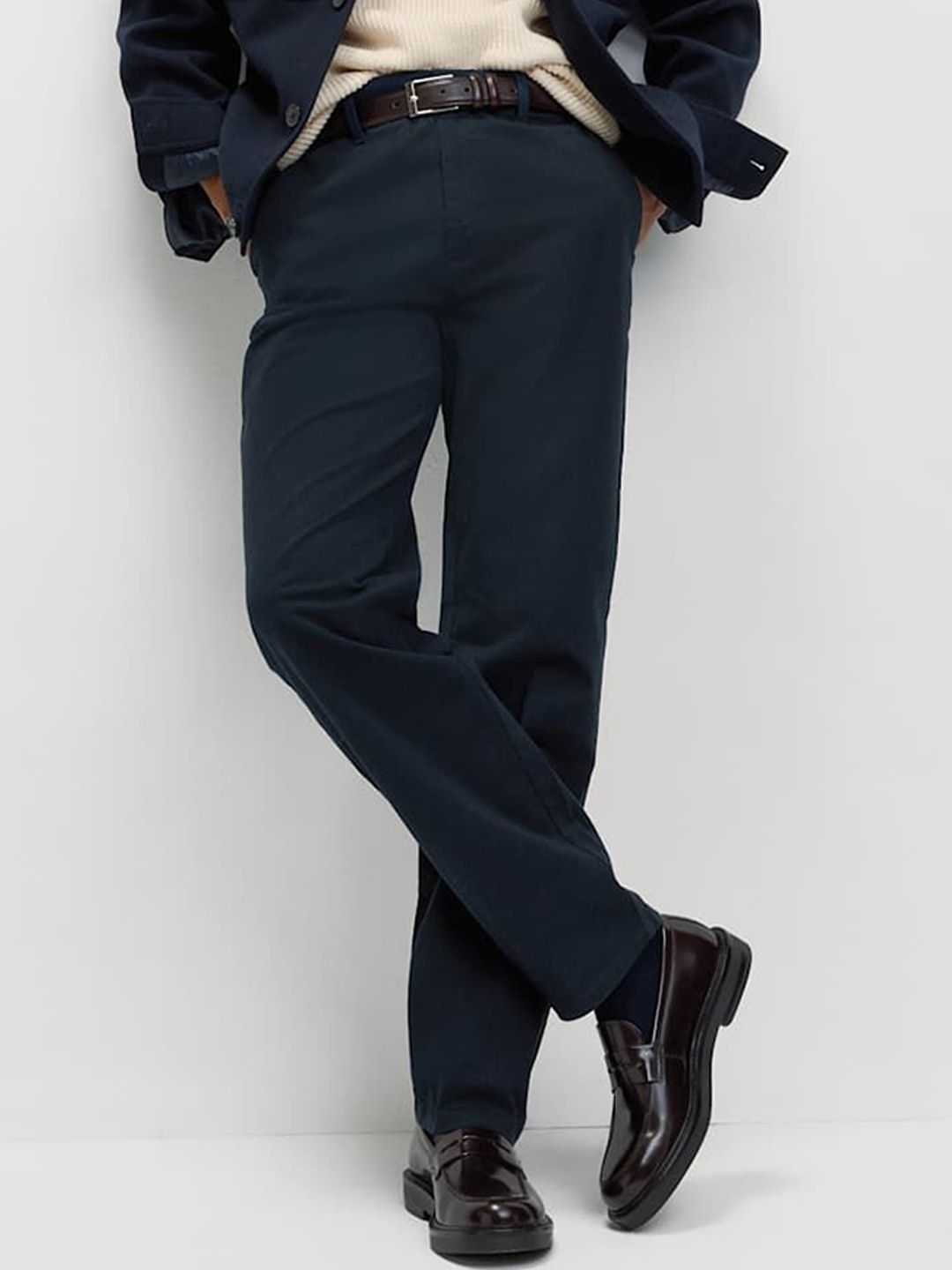 Marks & Spencer Men Regular Fit Mid-Rise Flat-Front Cotton Formal Trousers-picture-14