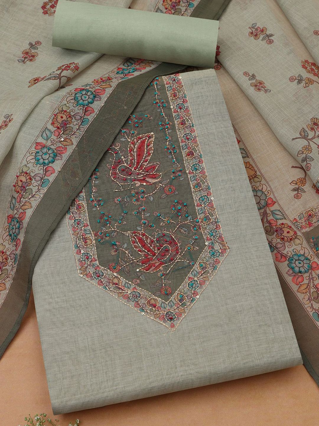 Soch Floral Printed Linen Beads And Stones Unstitched Dress Material-image-27
