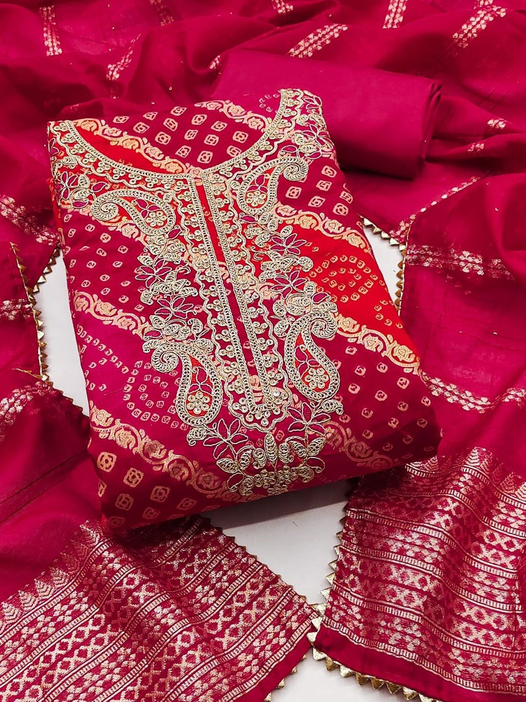 LeeliPeeri Designer Bandhani Embroidered Unstitched Dress Material-picture-18