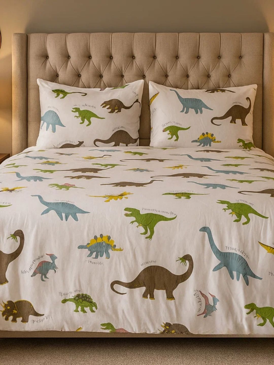 Famyo White & Green Printed Microfiber 300 TC Double Bedding Set-image-47