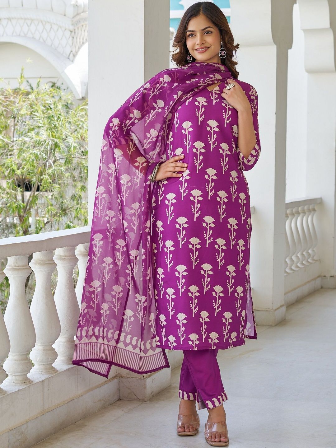 J.KANJI Women Floral Printed Regular Kurta with Trousers & Dupatta-picture-13