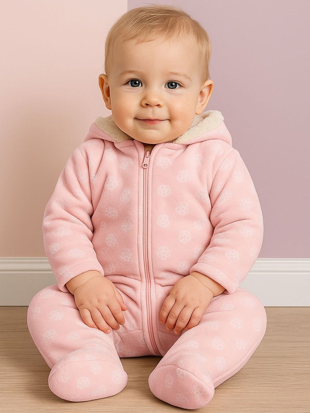 MINI KLUB Girls Floral Embroidered Full Sleeve Hooded Sleepsuit-picture-32