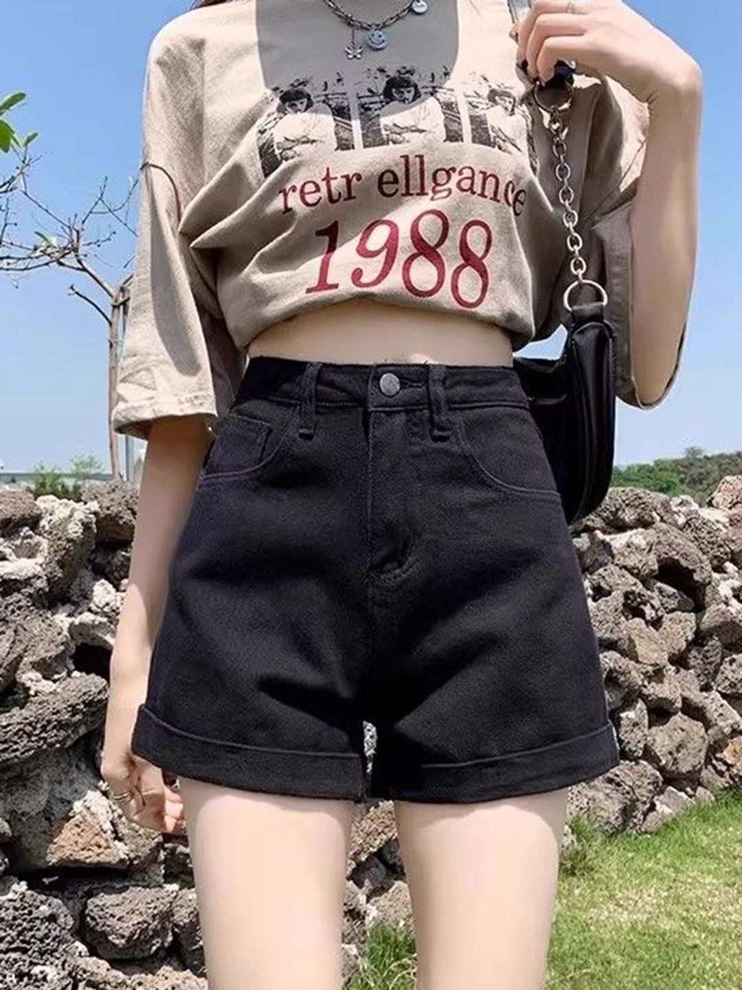 StyleCast Women High-Rise Regular Fit Cotton Denim Shorts-picture-10