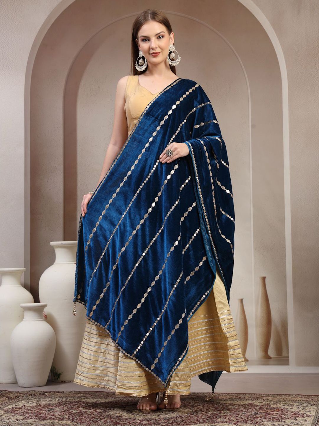 Clora Creation Geometric Embroidered Velvet Dupatta With Gotta Patti-picture-4