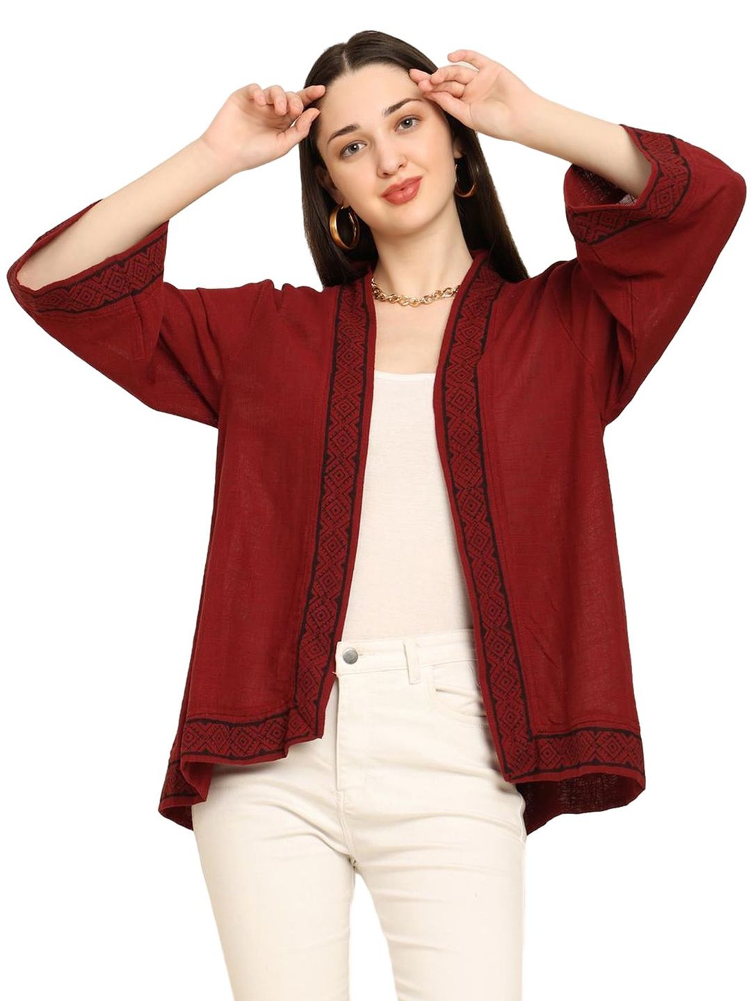 GALE GIRLS Printed Mandarin Collar Cotton Shrug-image-1