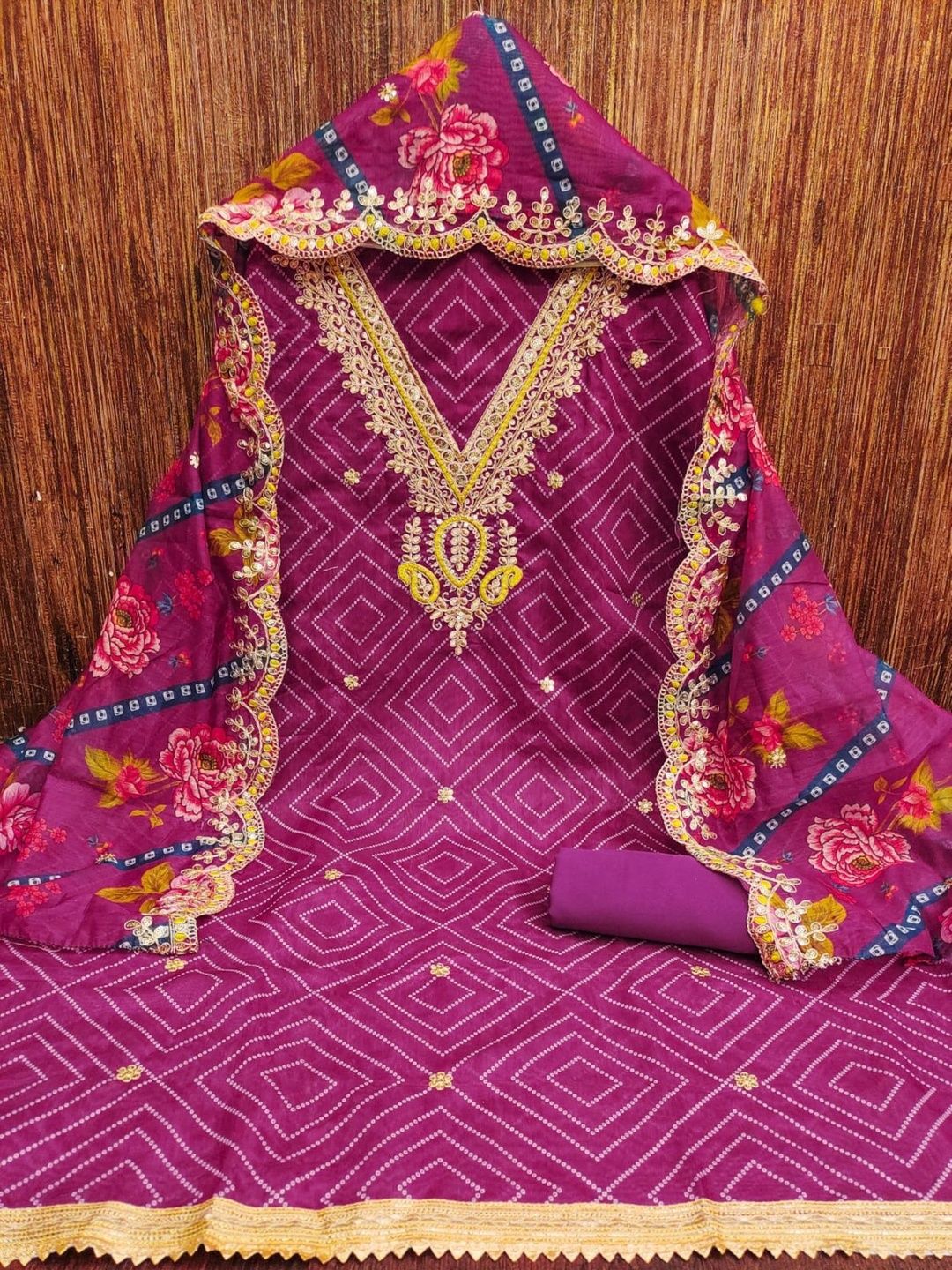 KALINI Women Chanderi Bandhani Printed & Embroidered Unstitched Dress Material-picture-21