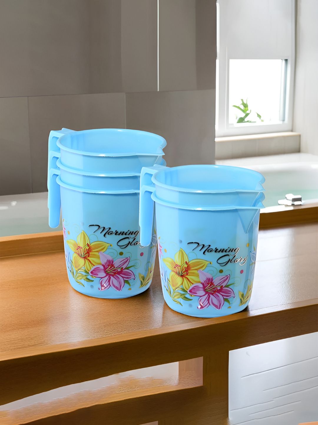 Aura Blue & Green 5 Pieces Floral Printed Bathroom Mugs-picture-54