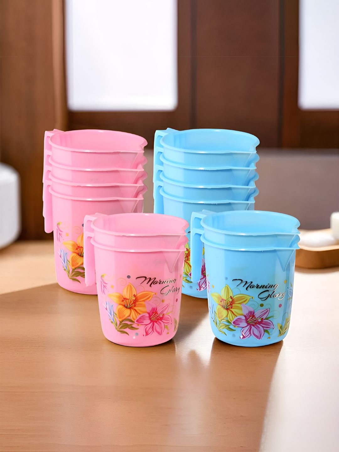 Aura Pink & Green 12 Pieces Floral Printed Bathroom Mugs-picture-48