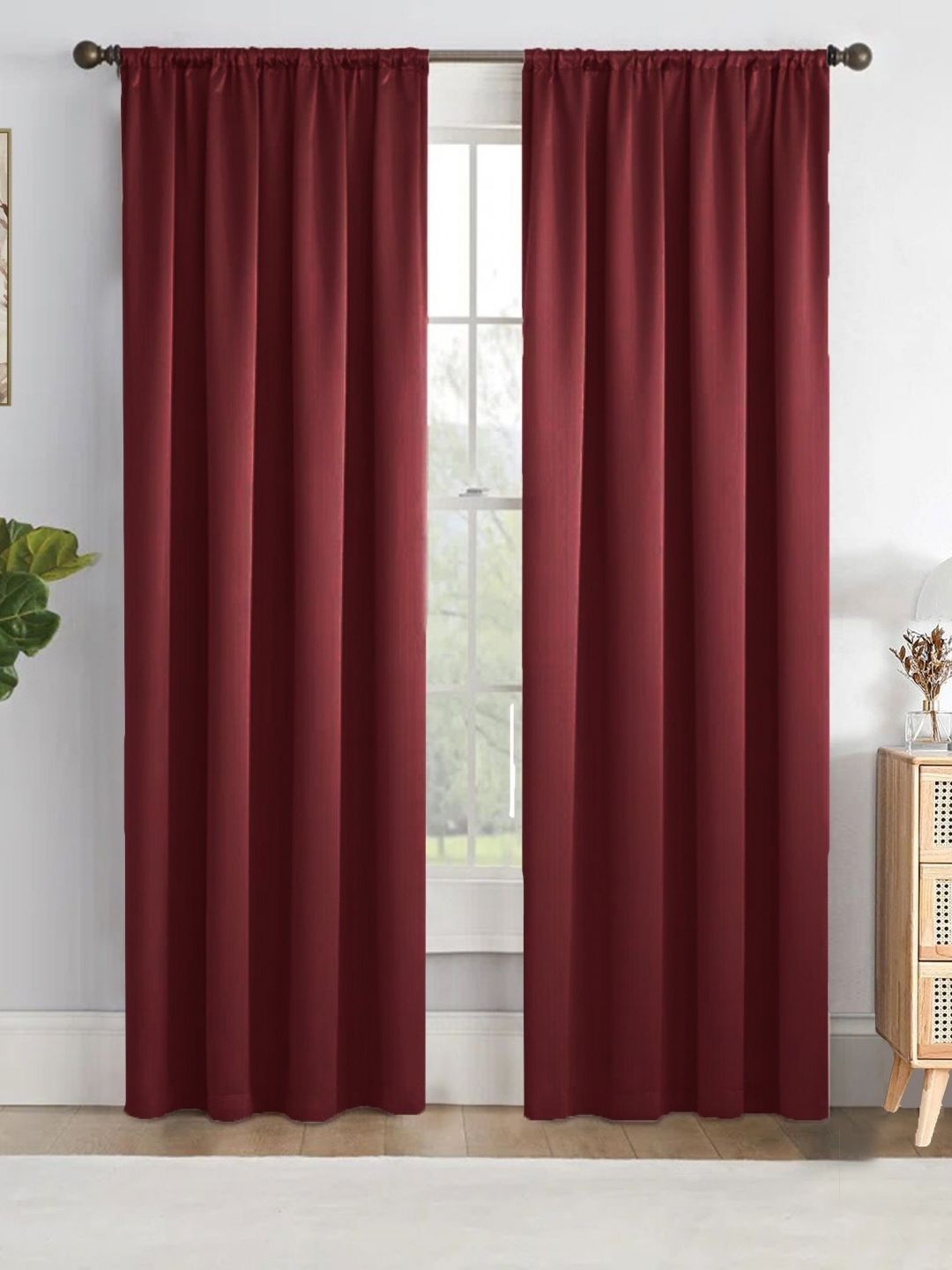 HOMEMONDE Maroon 2 Pieces Black Out Window Curtains-picture-26