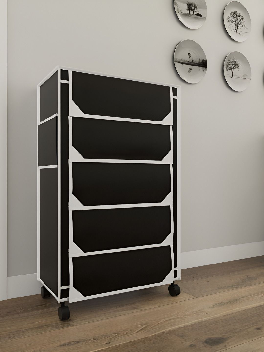 Fabura Black & White 5-Layers Shoe Rack With Wheels-picture-19