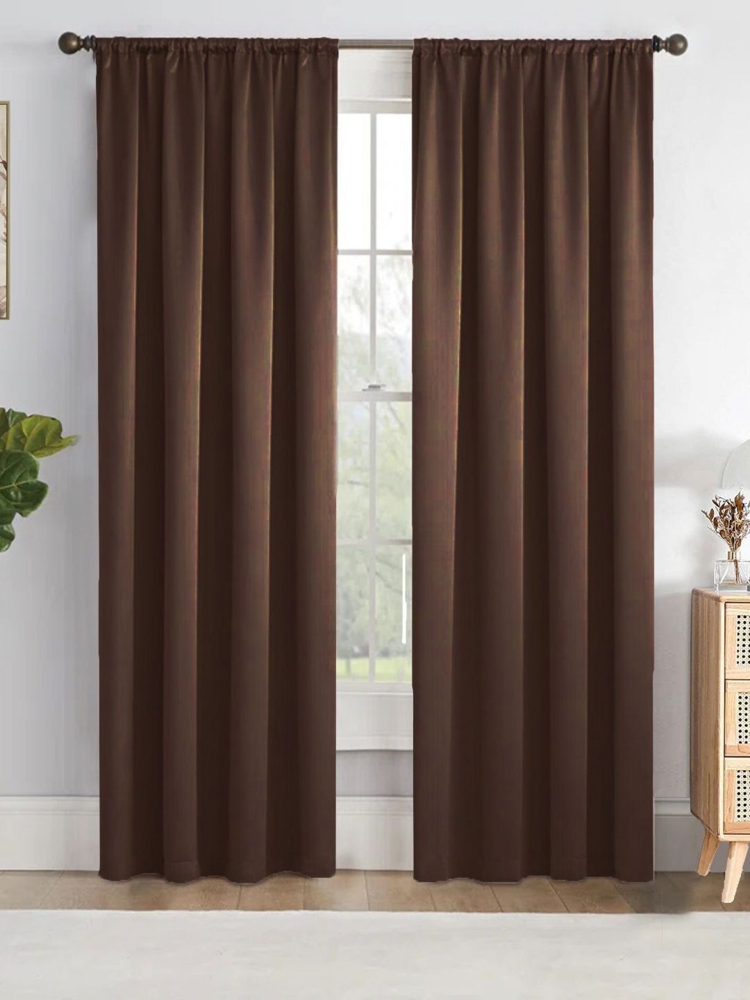HOMEMONDE Brown 2 Pieces Black Out Window Curtains-picture-25