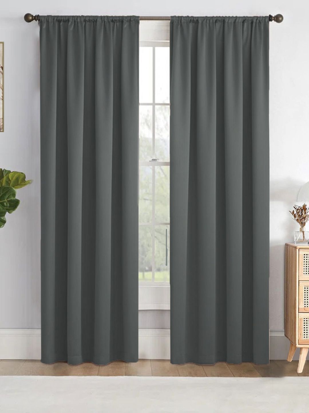HOMEMONDE Grey 2 Pieces Black Out Window Curtains-image-45