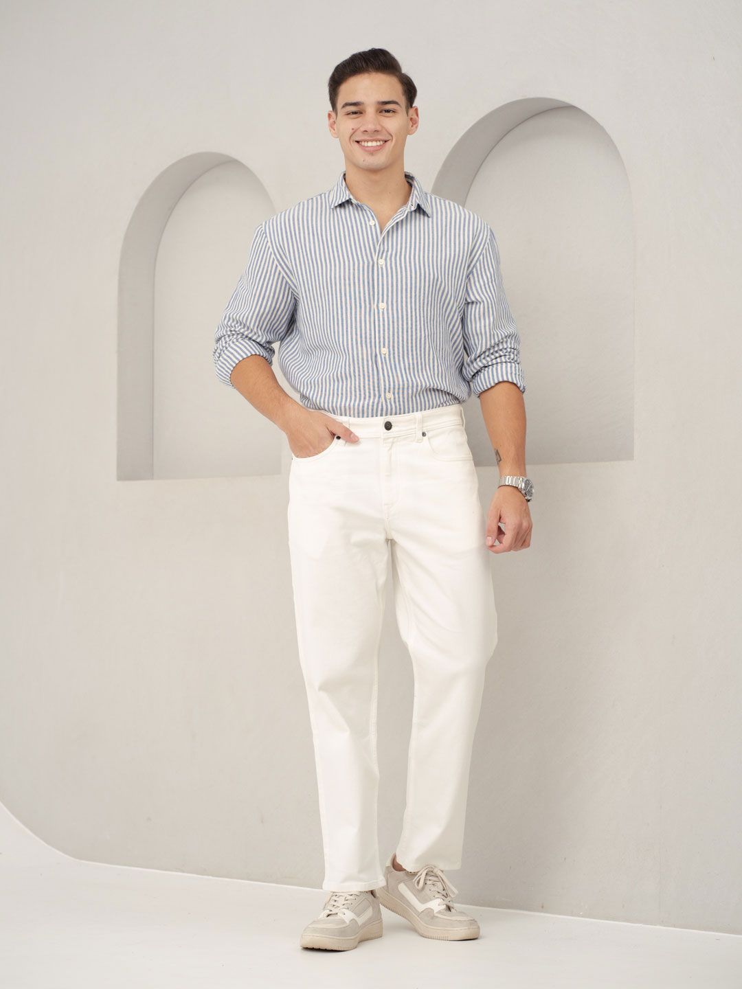 Buy The Pant Project Men Frost White Relaxed Fit Stretchable