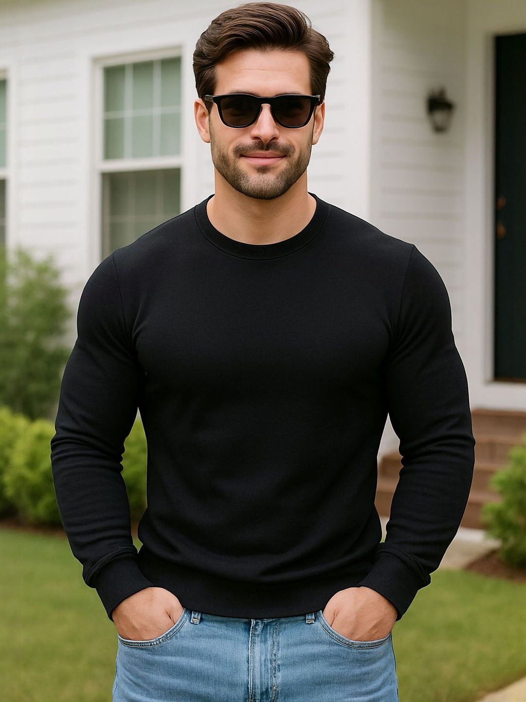 SZN Men Sweatshirt Men Round Neck Long Sleeves Ribbed Fleece Sweatshirt-picture-42