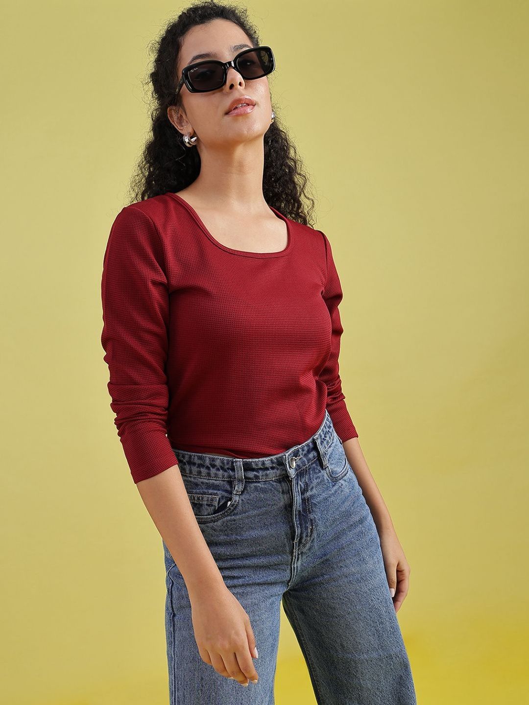 LIMEROAD Women Western Solid Polyester Square Neck Top-picture-17