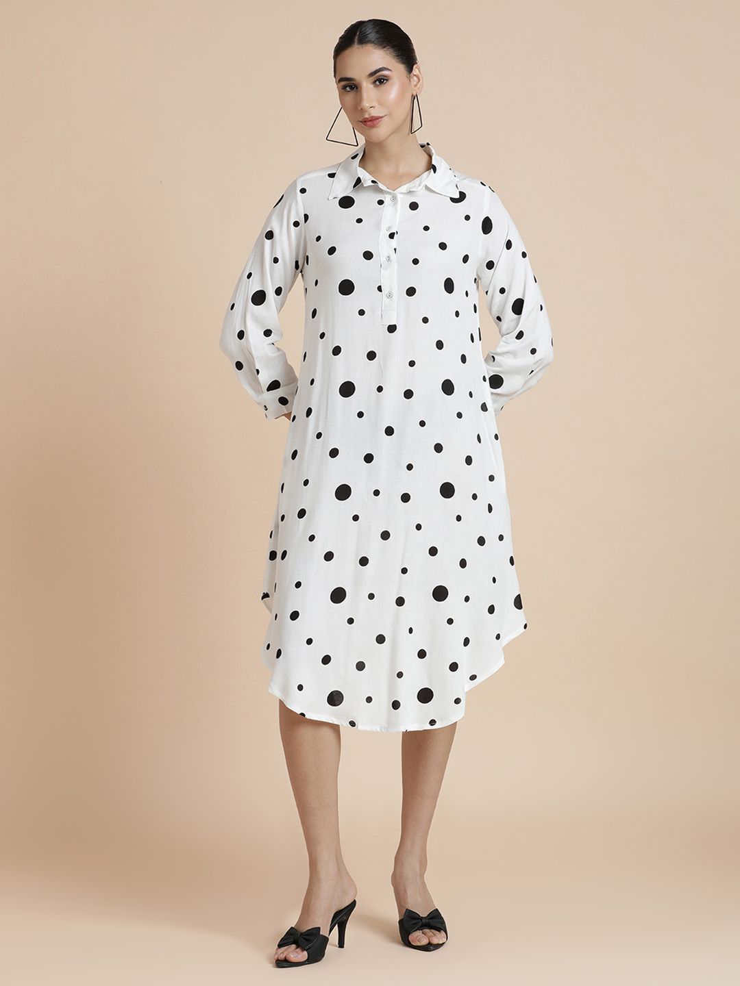 BLACK & BLAH BLAH Women Polka Dot Print Shirt Midi Dress-picture-38