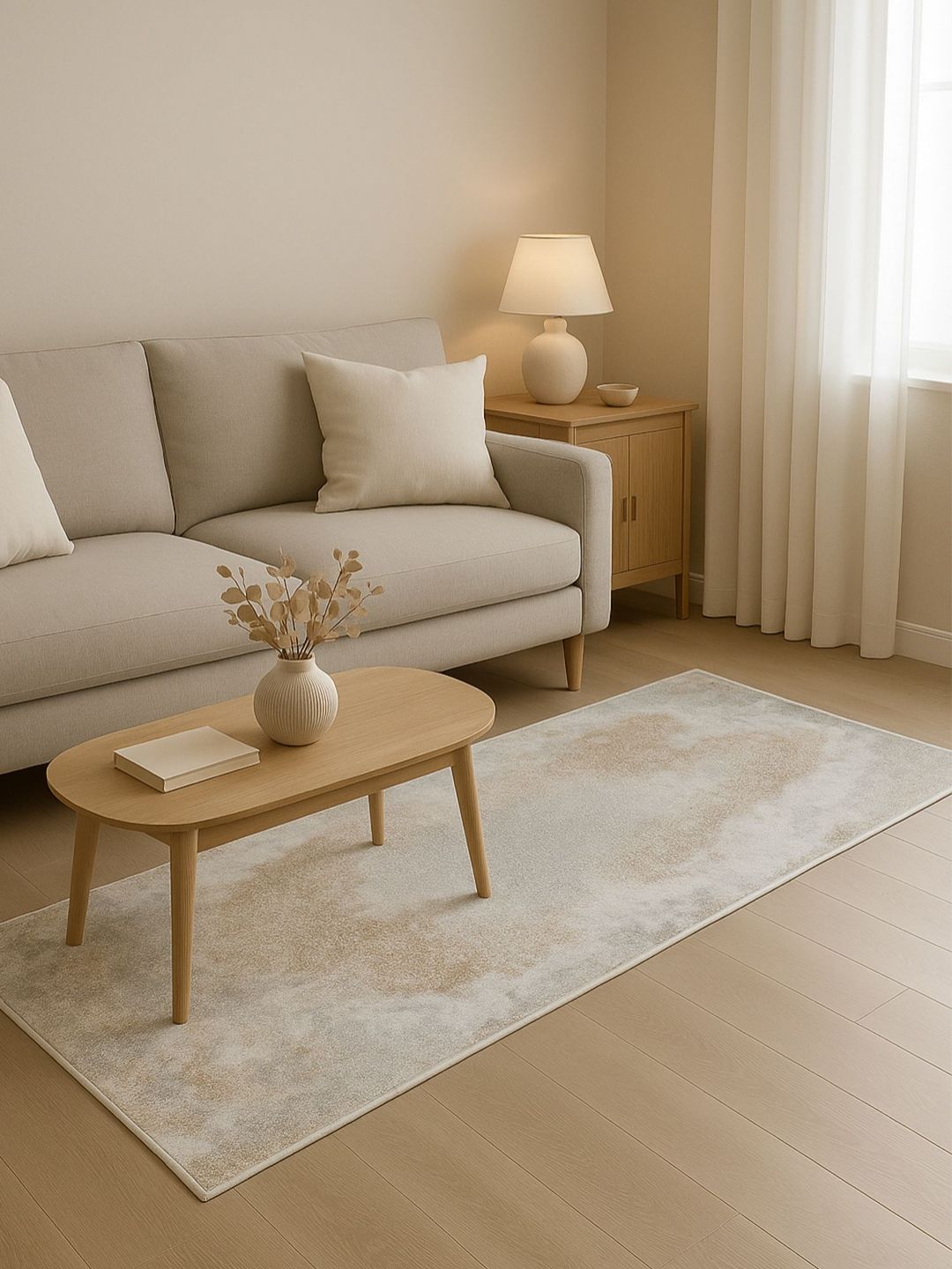 OBSESSIONS Cream & Brown Abstract Water-Repellant Ecological Bedside Runner