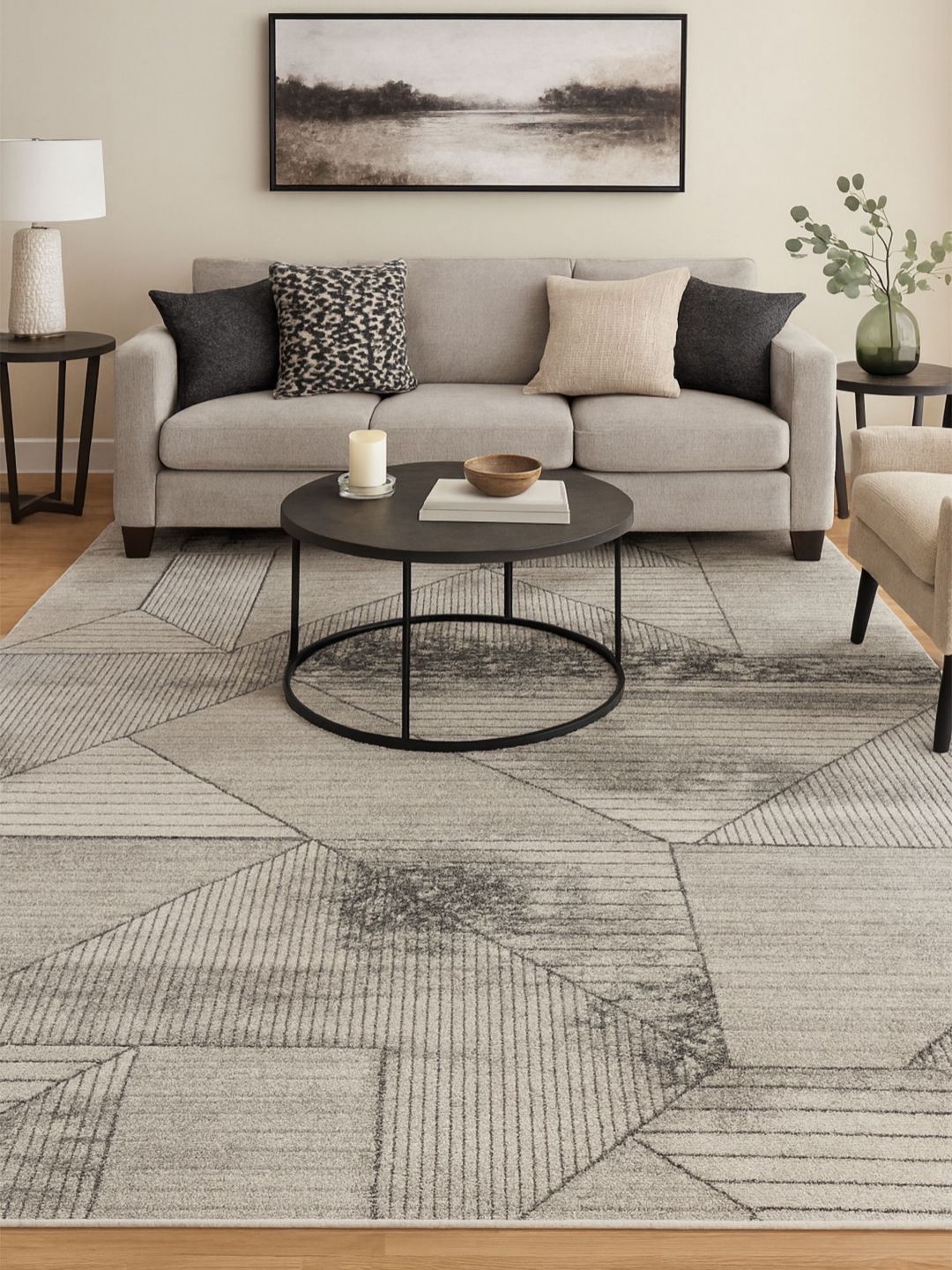 OBSESSIONS Cream-Coloured Abstract Anti-Skid Carpet-picture-58