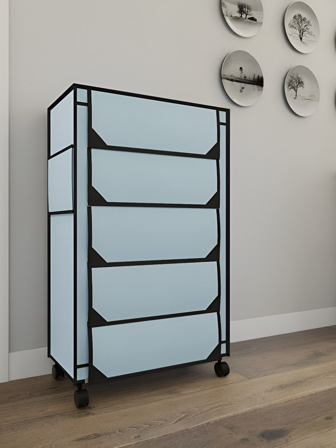 Fabura Grey & Black 5-Layers Shoe Rack With Wheels-picture-29