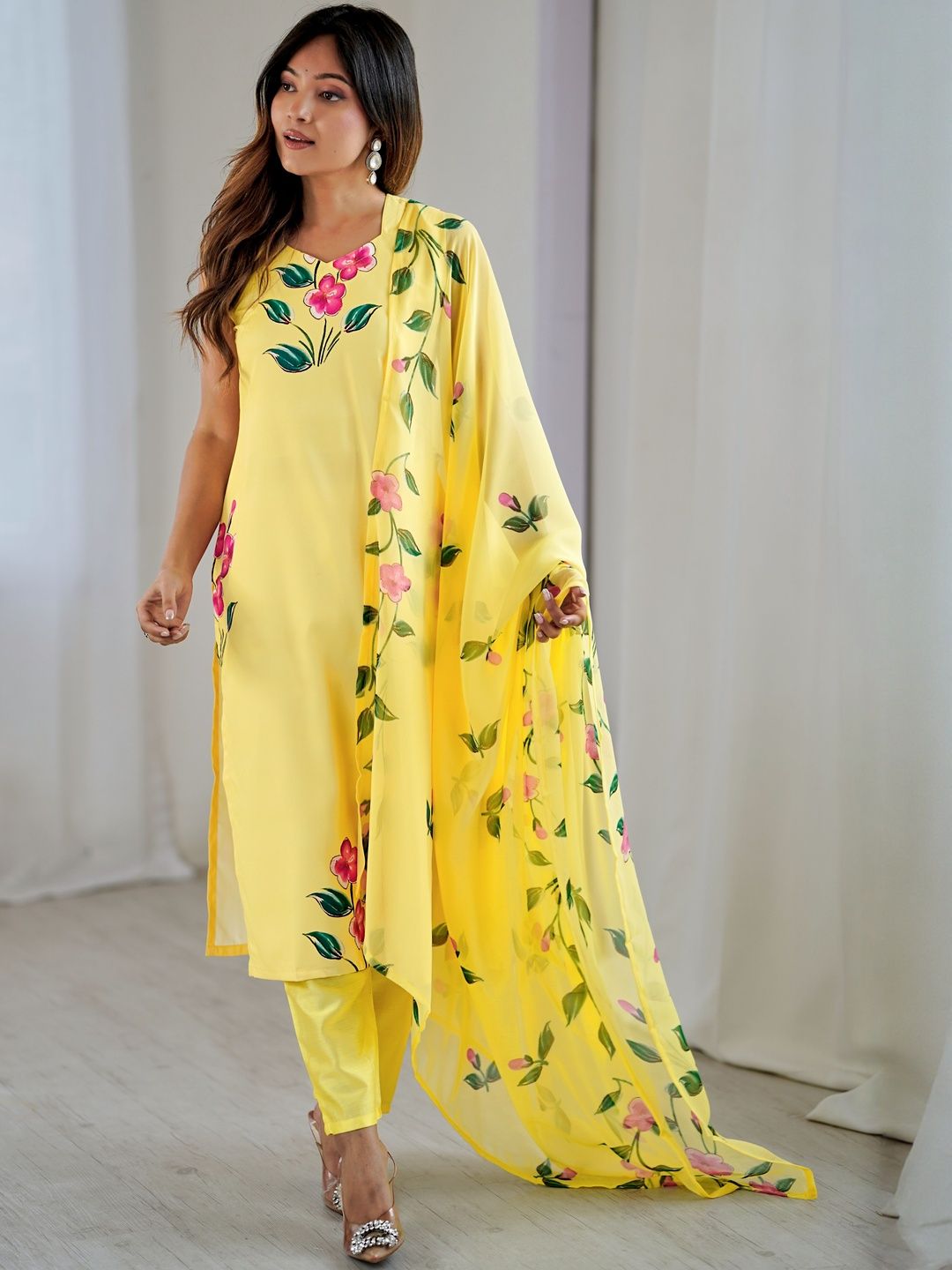 AG TEXTILE Women Floral Printed Regular Kurta with Trousers & Dupatta-image-38